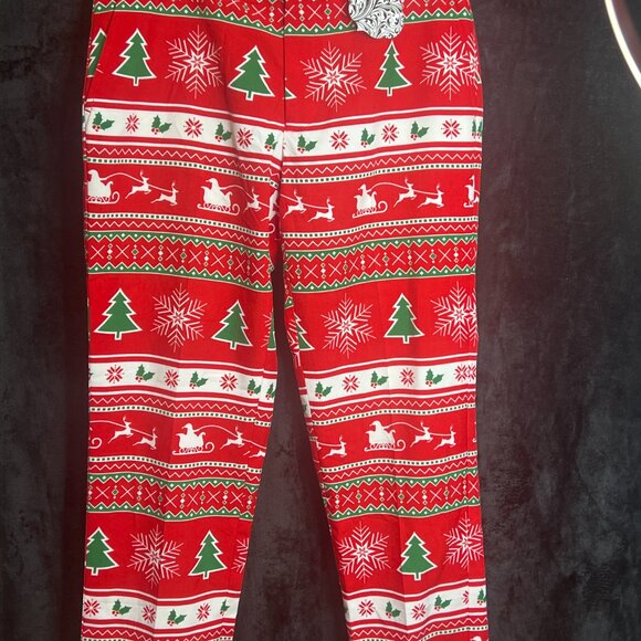 OppoSuits Men’s Christmas Pants Red Green Snowflake Tree Santa Sleigh Holiday Pr - Picture 2 of 5